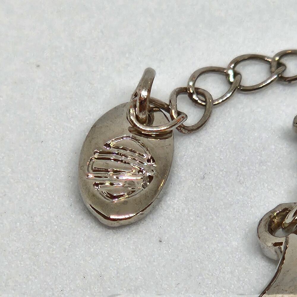 Silver Tone Heart Charm Rhinestone Accents Chain Bracelet - Picture 2 of 6